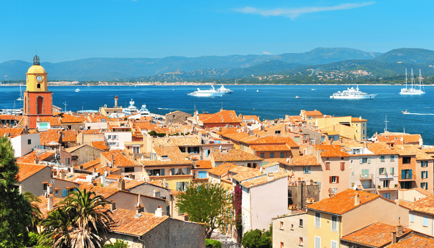 Panoramic view of Saint-Tropez, French Riviera, Mediterranean Sea