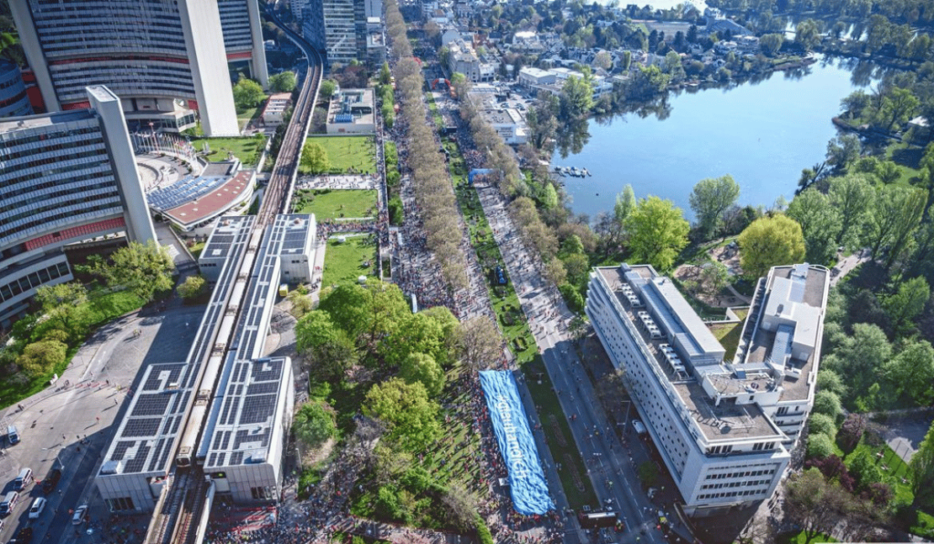 Aerial View of the Marathon start area in Alte Donau