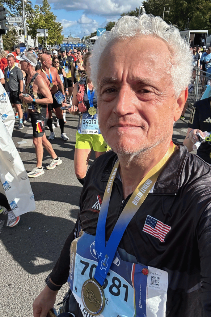 Albert at the finish area of the marathon