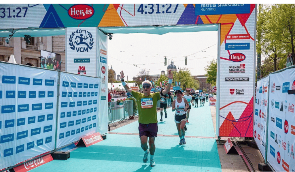 Albert crossing the finish line