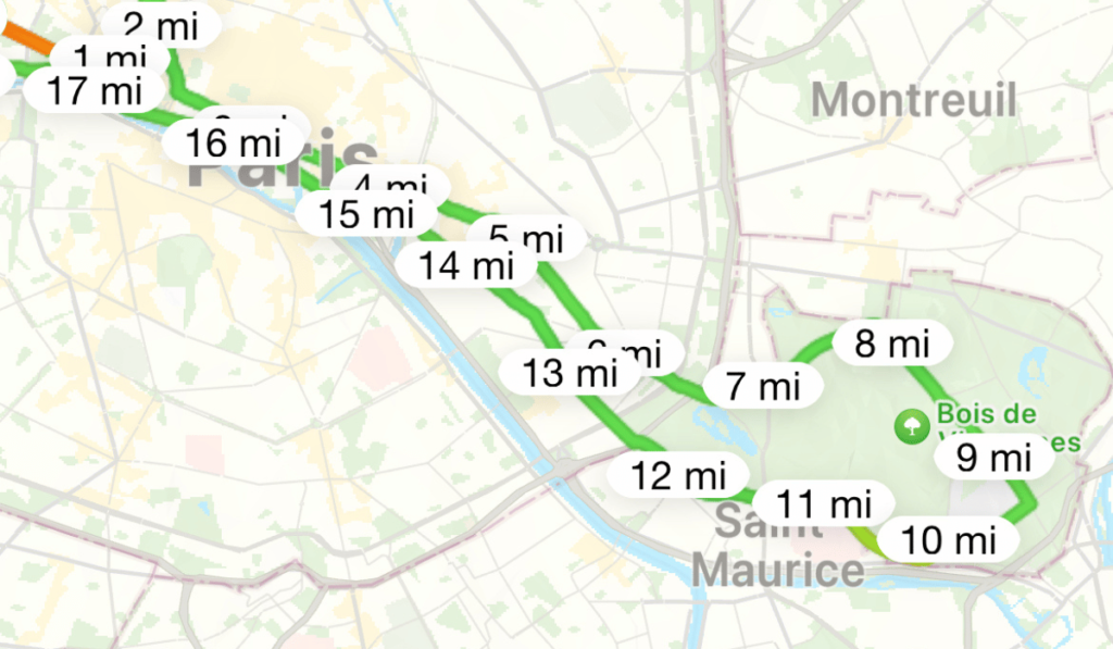 Paris Marathon Course -Eastern part