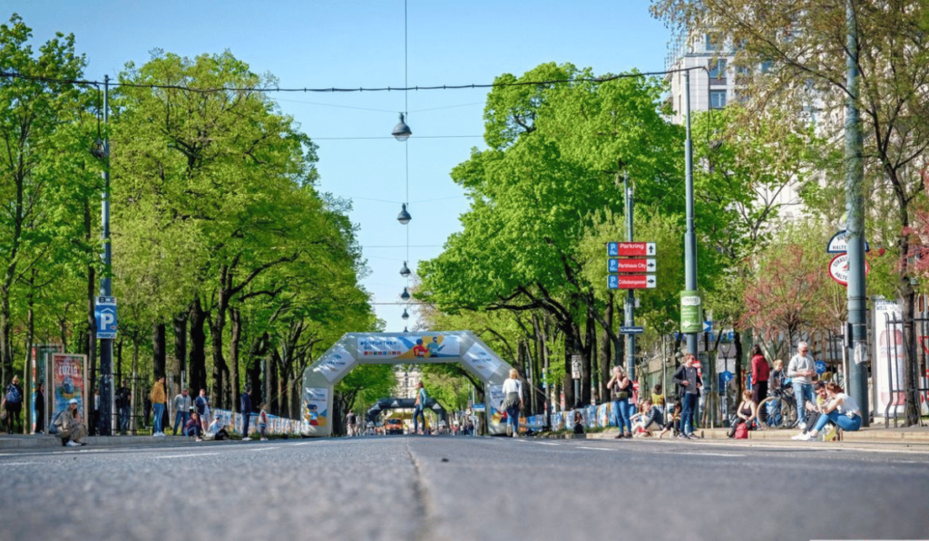 Race along tree-lined street in Vienna